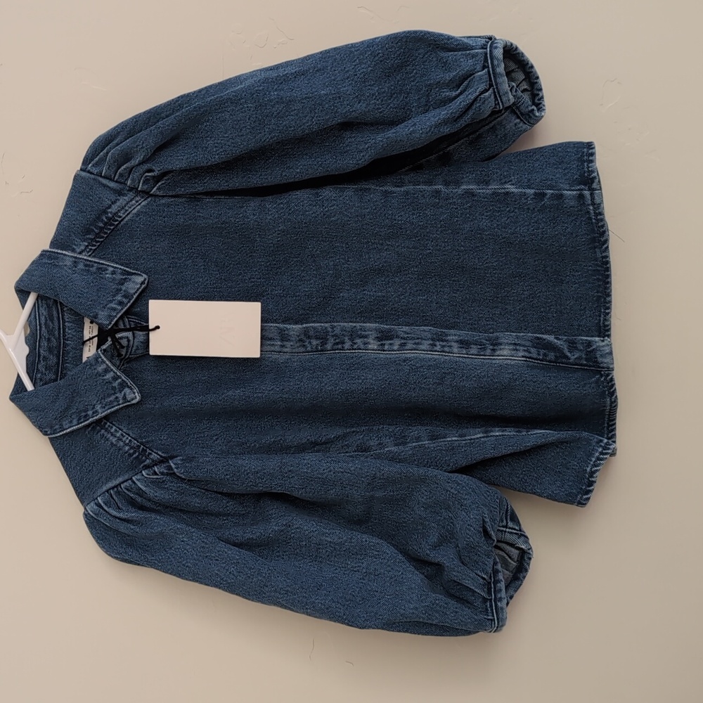 Zara ZW COLLECTION DENIM BLOUSE Puff sleeves Blue S M L NWT - Picture 12 of 15